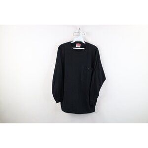 Vintage 90s Streetwear Womens Large Faded Blank Knit Big Pocket T-Shirt Black